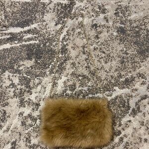 Elegant Brown Fur Clutch with Gold Chain